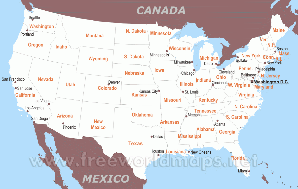 Printable Map Of The Usa With State Names
