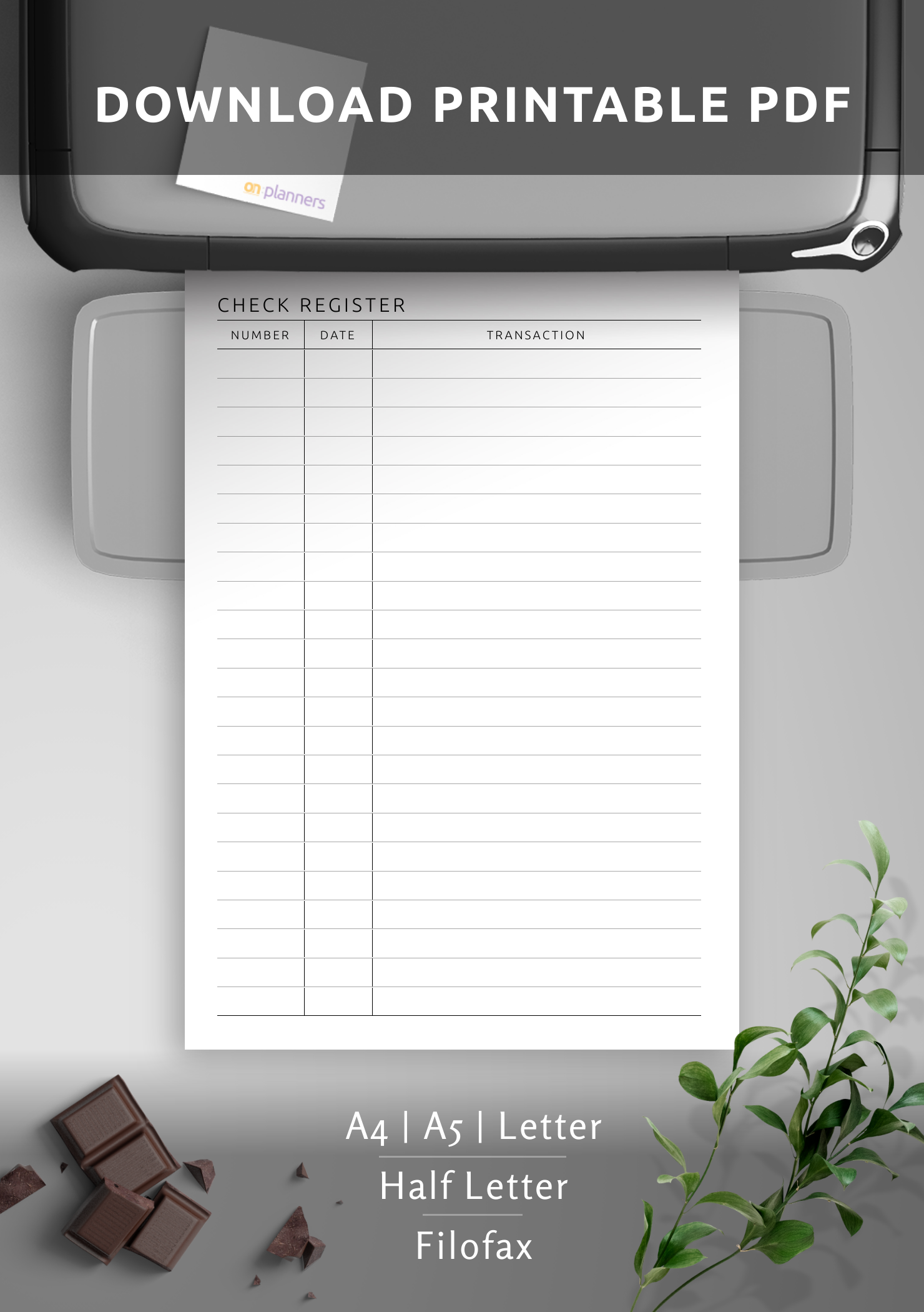 Printable Check Register Half Page