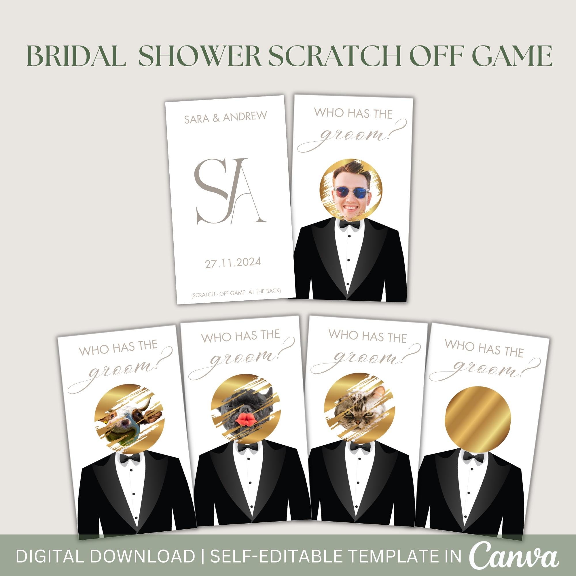 Editable Bridal Shower Game Celebrity Head Who Has The Groom Scratch Off Find The Groom Game Minimalist Who Has The Groom Couple Shower Game Etsy