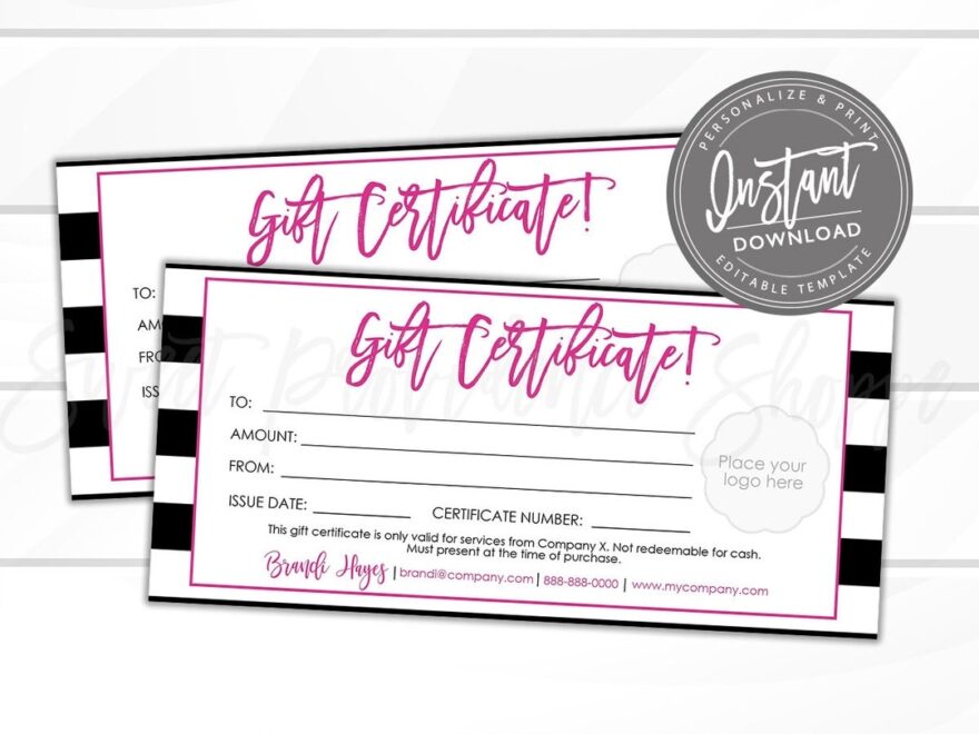 Editable Gift Certificate Printable Gift Card ADD Your LOGO DIY Gift Certificate Editable Gift Voucher Template Edit Now Instant Access Etsy