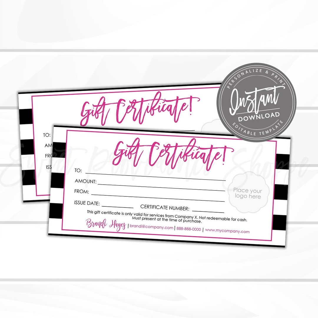 Editable Gift Certificate Printable Gift Card ADD Your LOGO DIY Gift Certificate Editable Gift Voucher Template Edit Now Instant Access Etsy