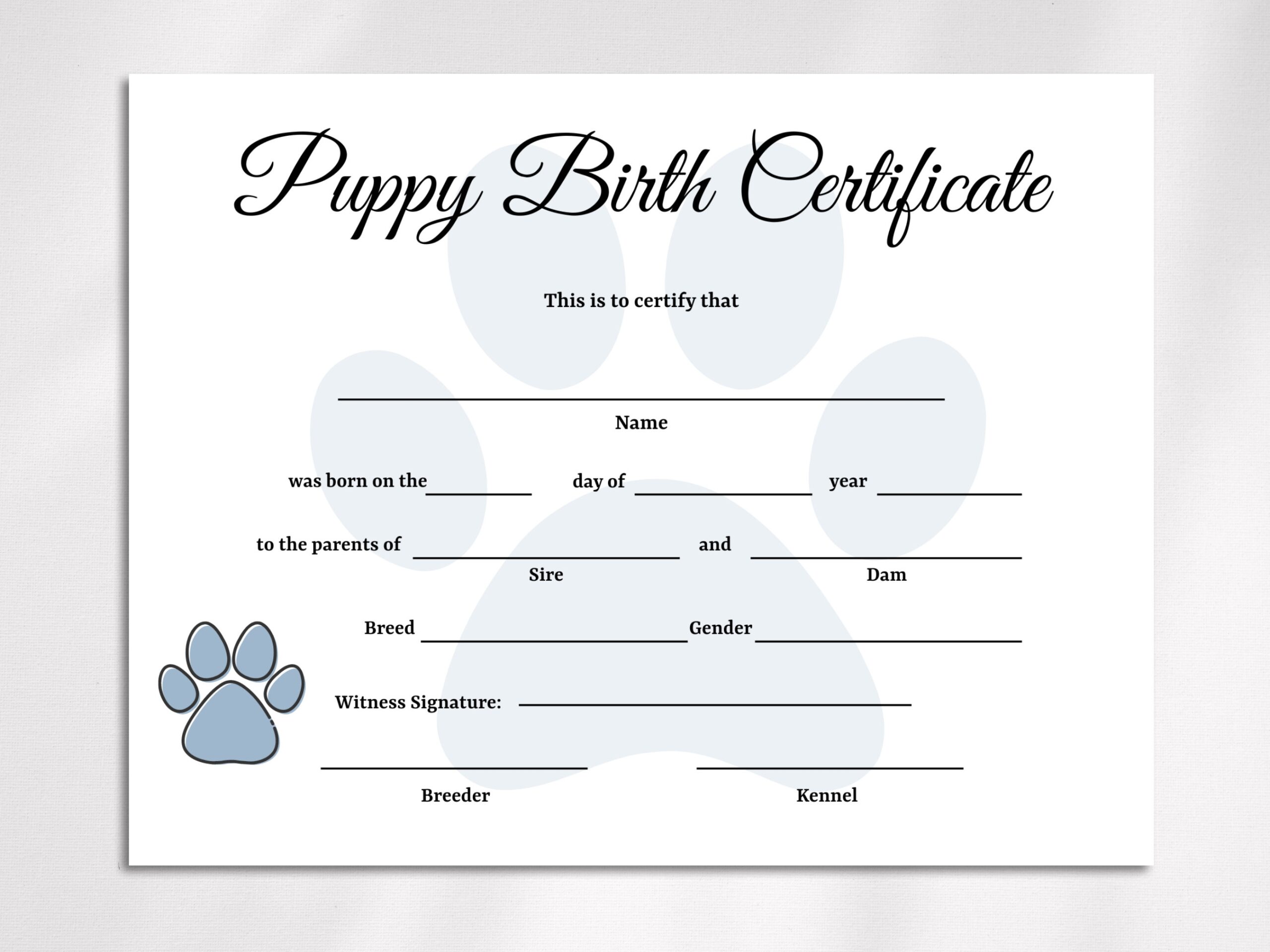 Editable Puppy Birth Certificate Template Dog Adoption Certificate Pet Birth Certificate Dog Breeder Forms Etsy