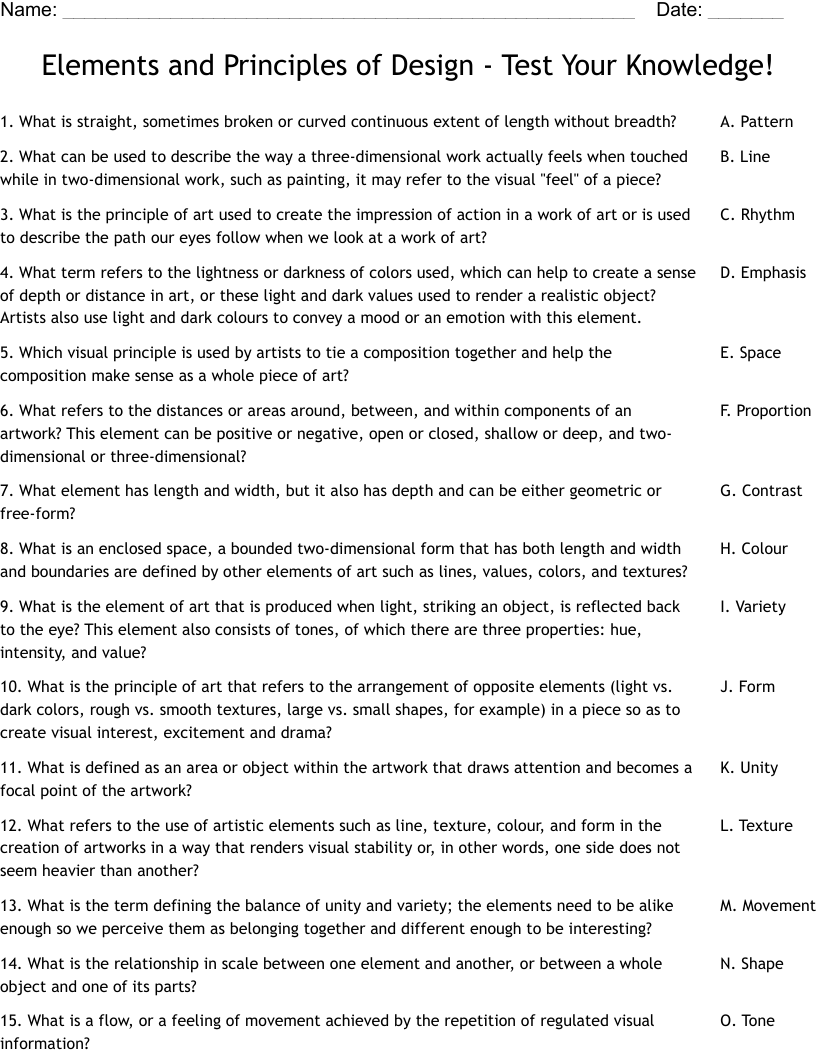 Elements And Principles Of Design Test Your Knowledge Worksheet WordMint