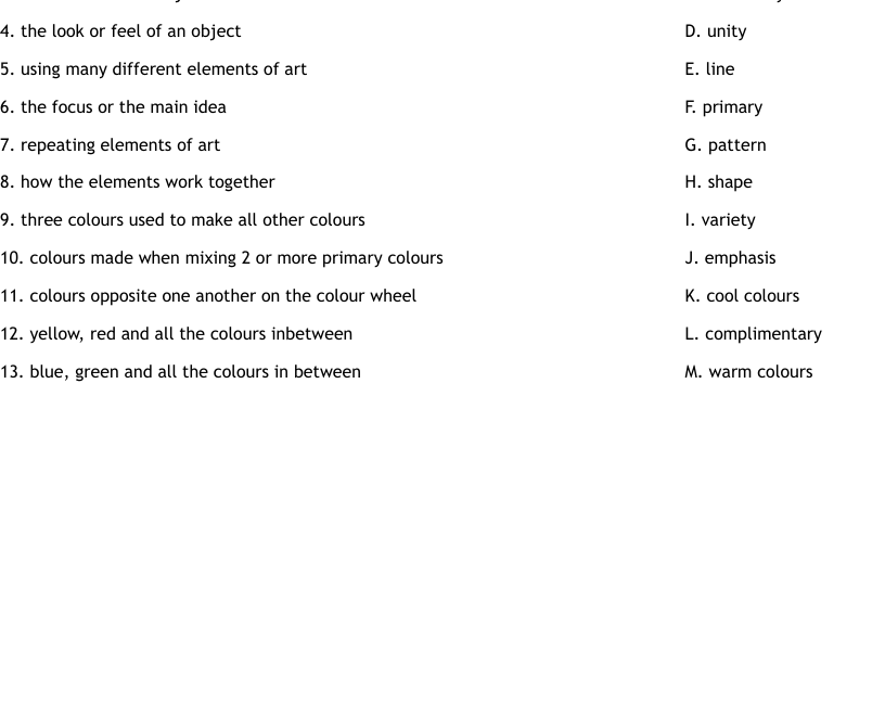 Elements Of Art Worksheet WordMint