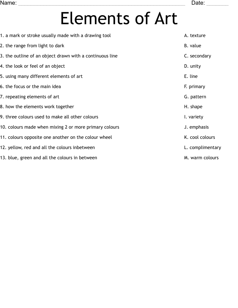Elements Of Art Worksheet WordMint