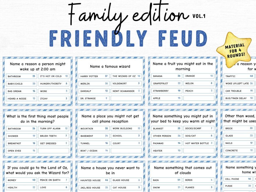 Family Feud Game Printable Family Game Night Family Quiz Friendly Feud Game Trivia Group Game Etsy