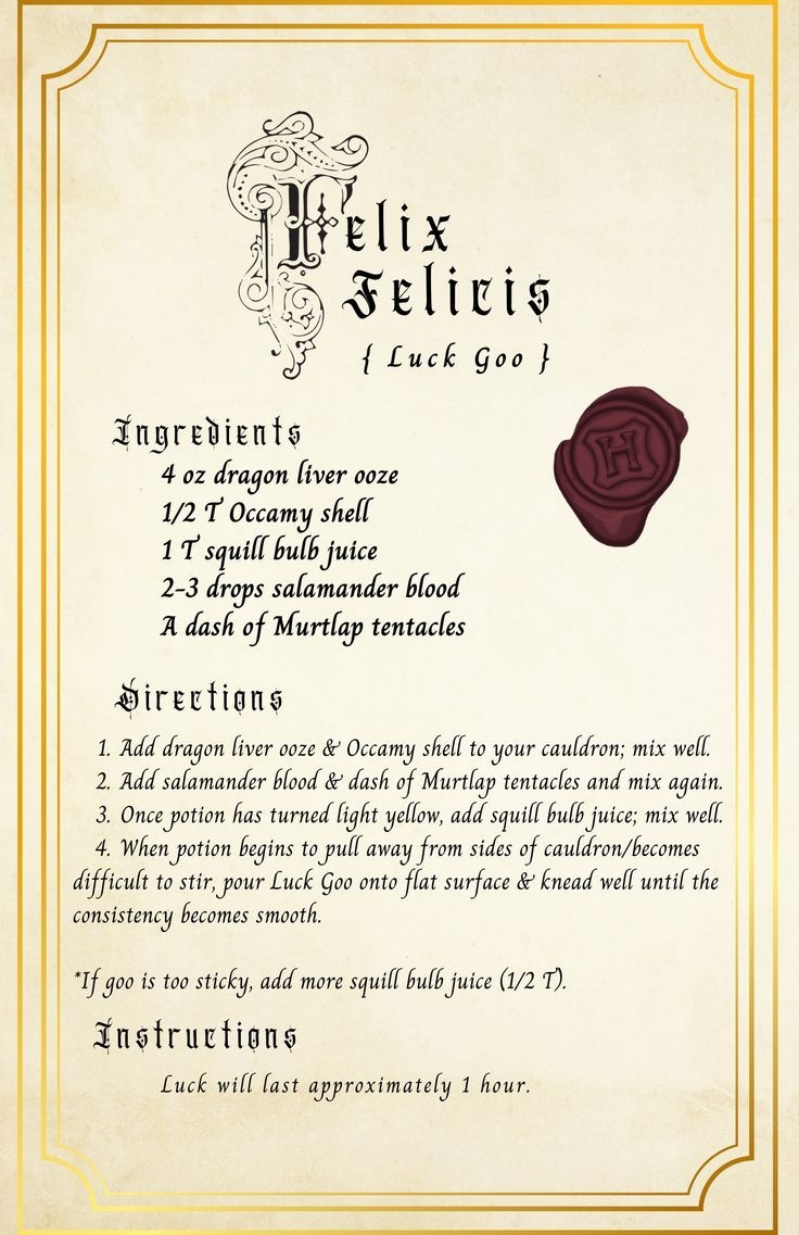 Felix Felicis Potion Recipe From Harry Potter