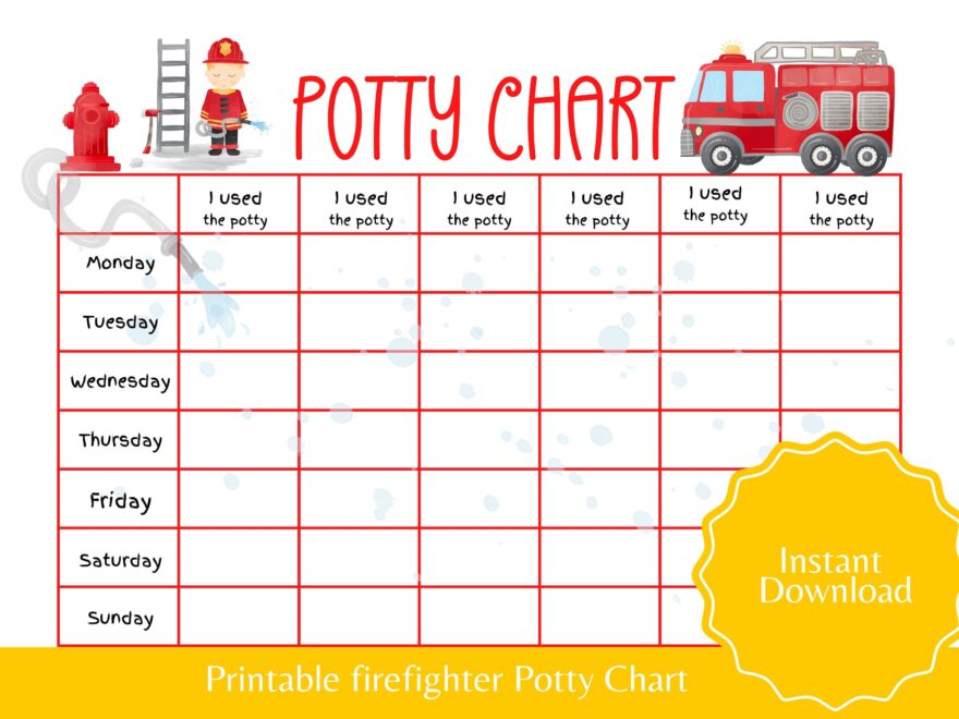 Firetruck Potty Chart Printable For Boy Toilet Training Chart Potty Training Ideas Digital Download Etsy