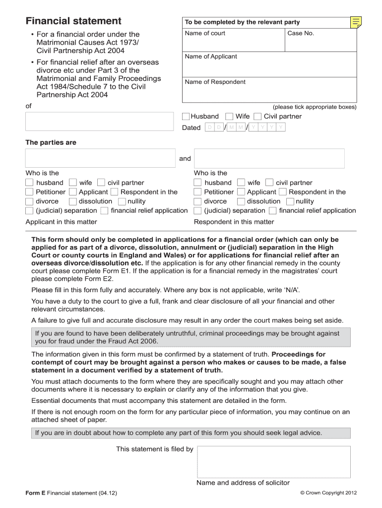 Form E Divorce Download Fill Online Printable Fillable Blank PdfFiller