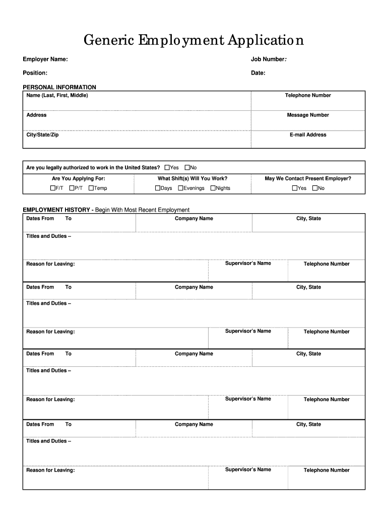 Free Printable Employment Application Form