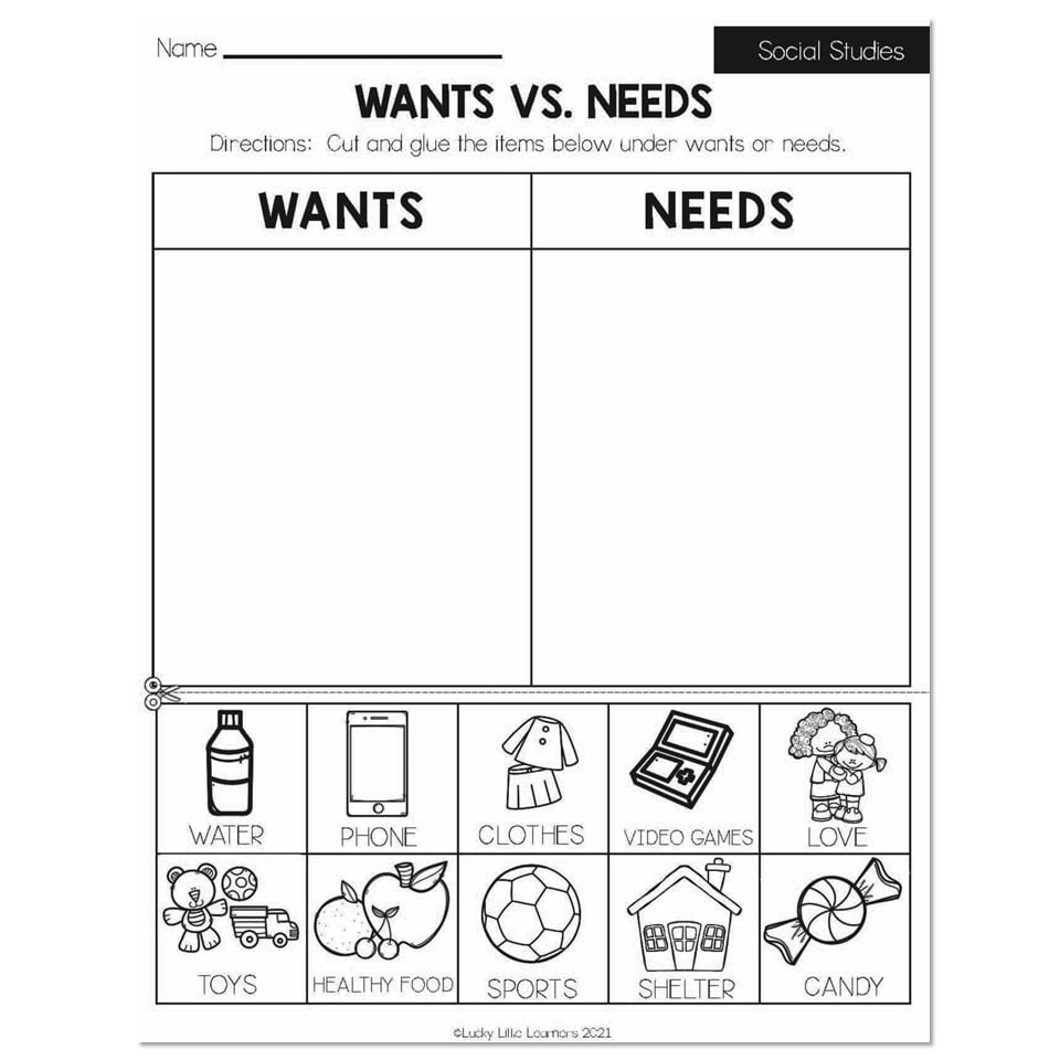 Free Printable Worksheets Wants Versus Needs