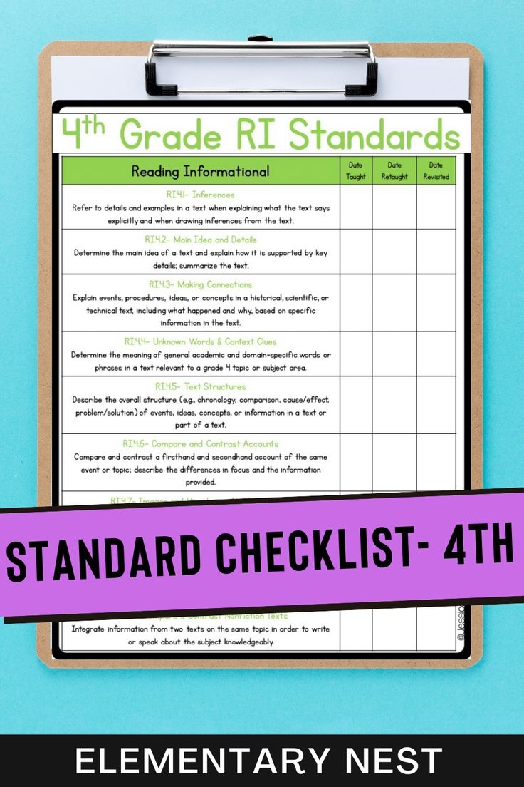 FREE 4th Grade Standard Checklist