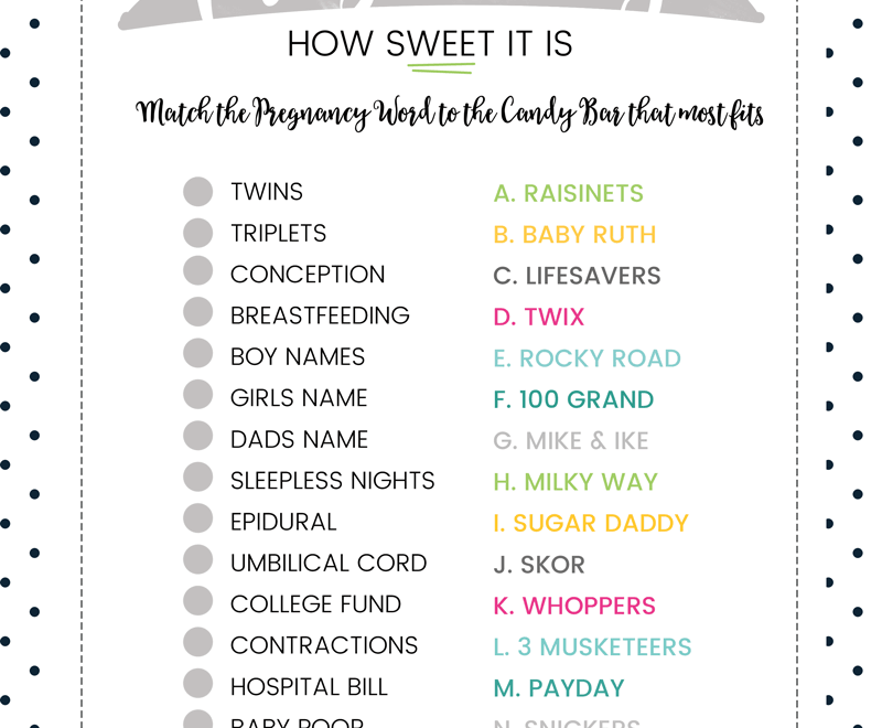 FREE Baby Shower Candy Bar Game 4 Colors Lil Luna