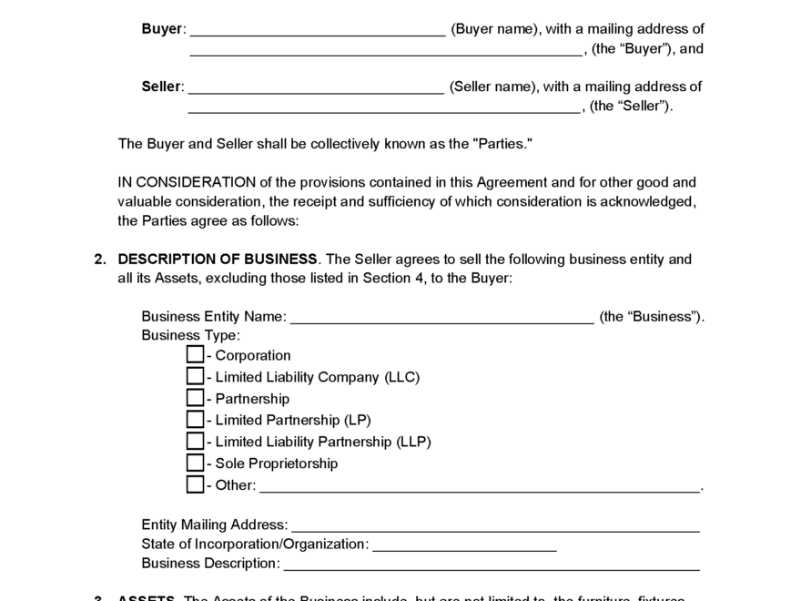 Free Business Purchase Agreement PDF Word