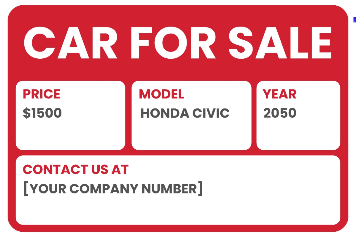 Free Car For Sale Sign Template To Edit Online