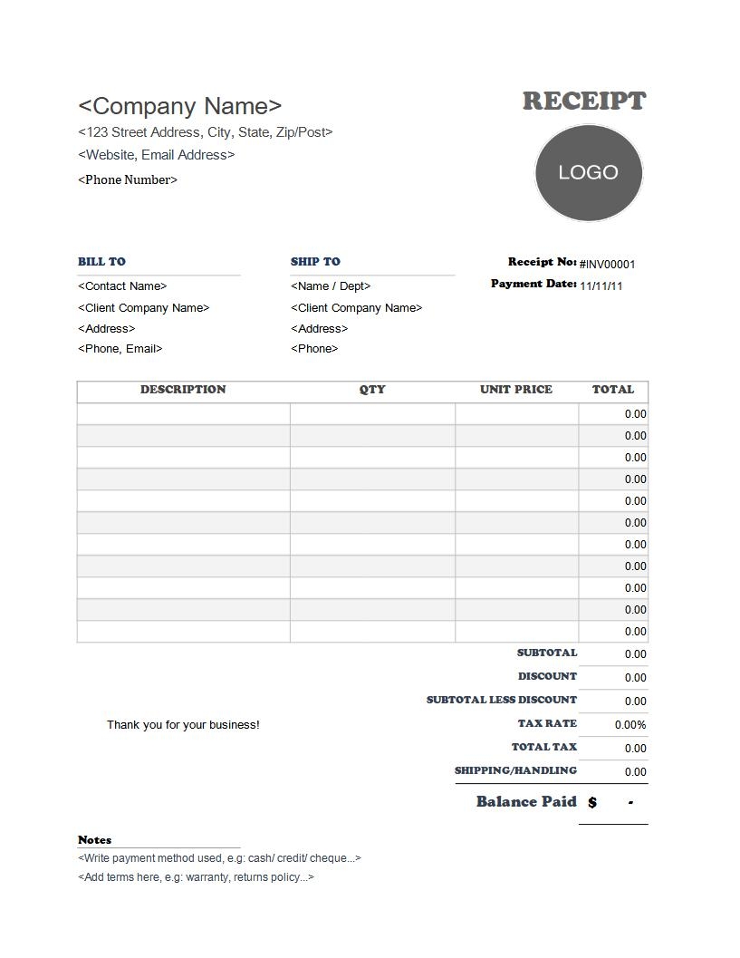 Free Cash Receipt Templates