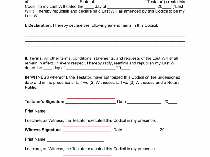 Free Codicil To Will Form PDF Word EForms