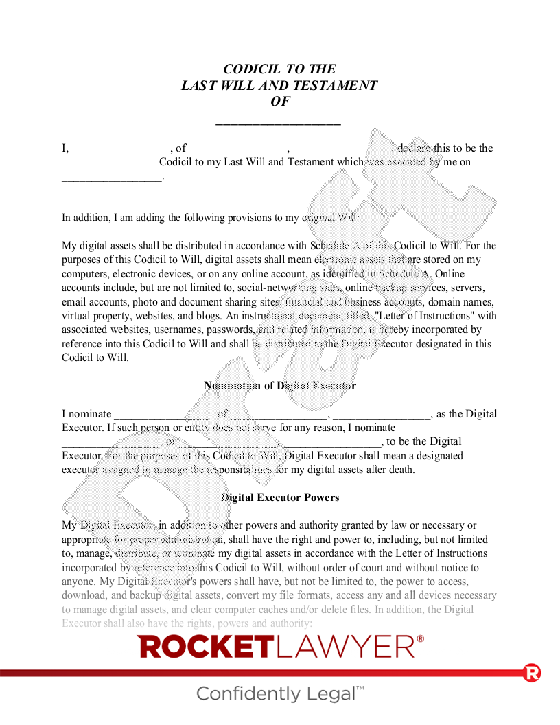 Free Codicil To Will Make Download Rocket Lawyer