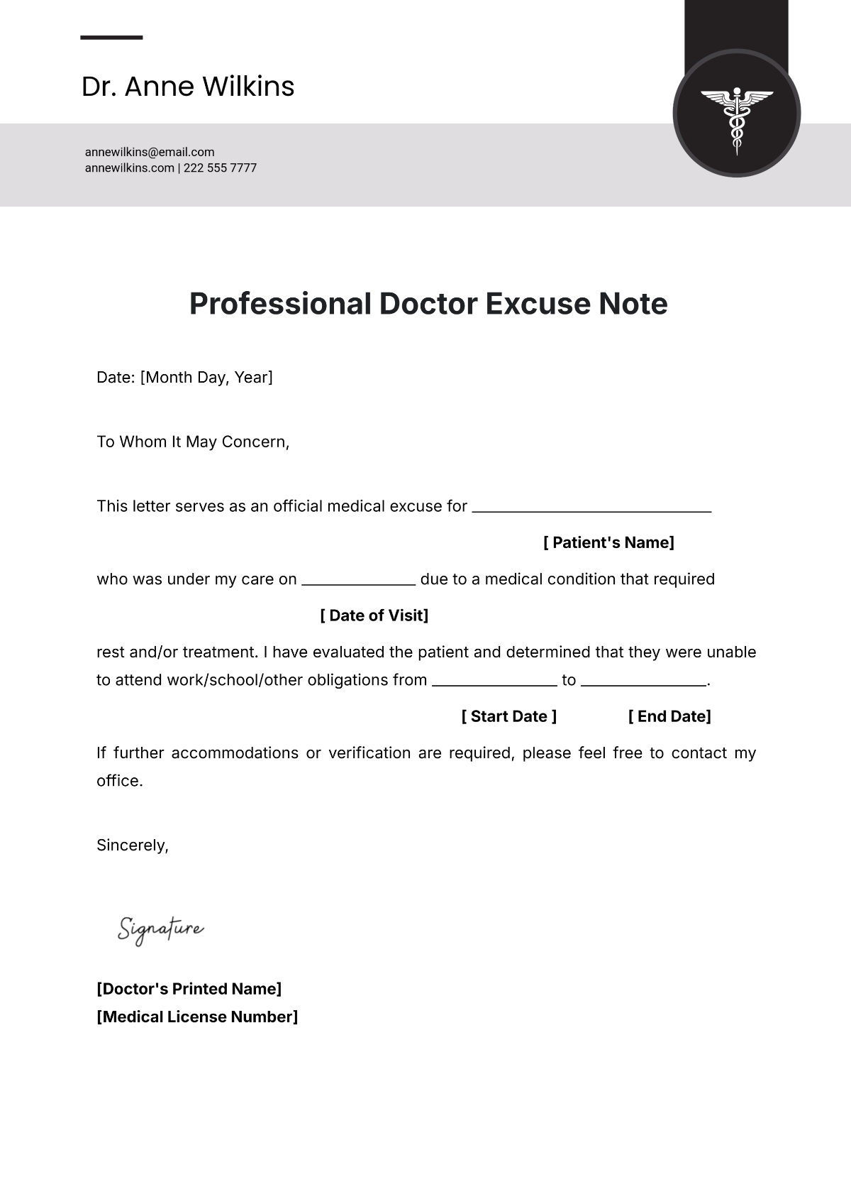 Free Printable Doctors Note Template