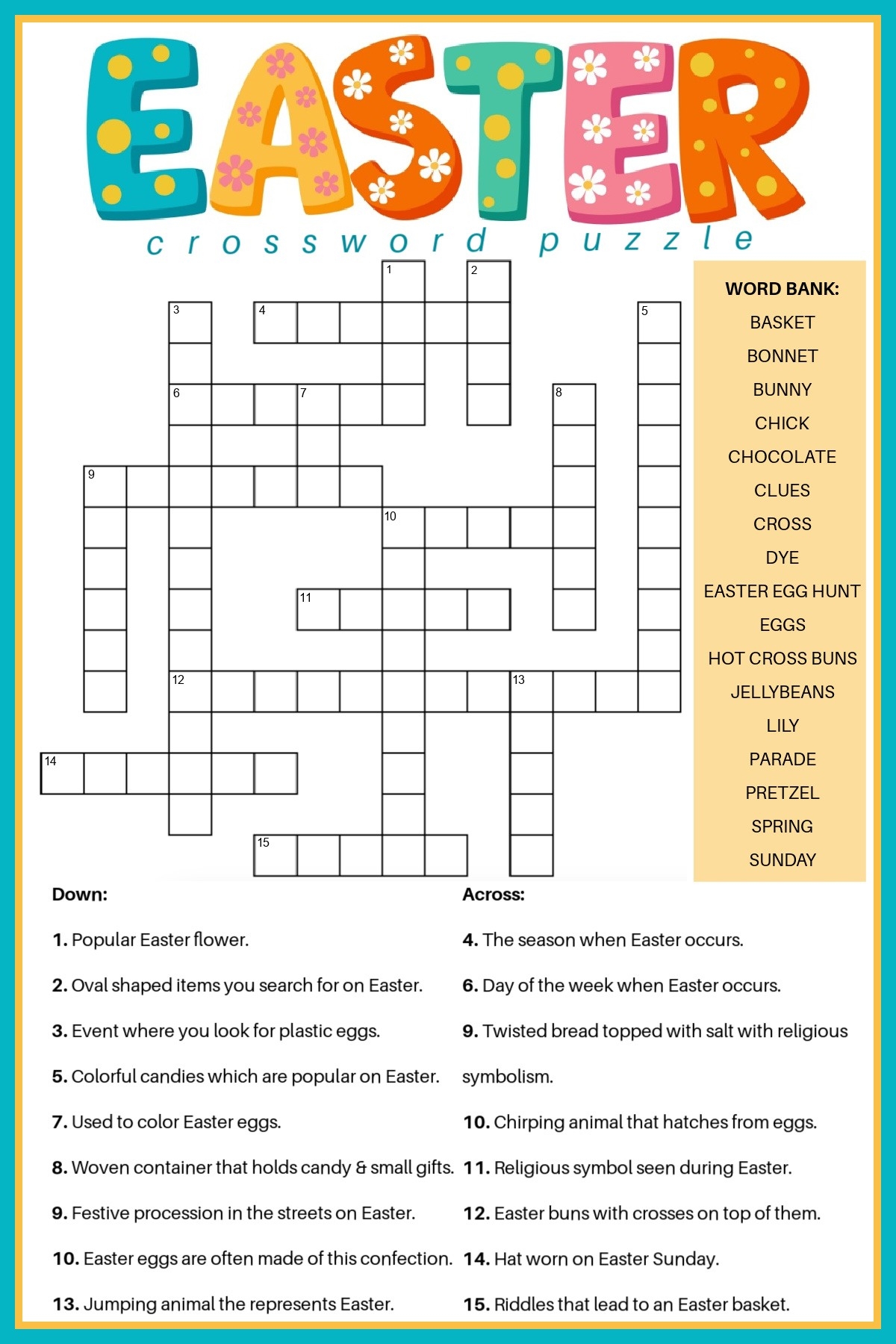 Free Easter Crossword Puzzle Printable 2 Versions Answer Key