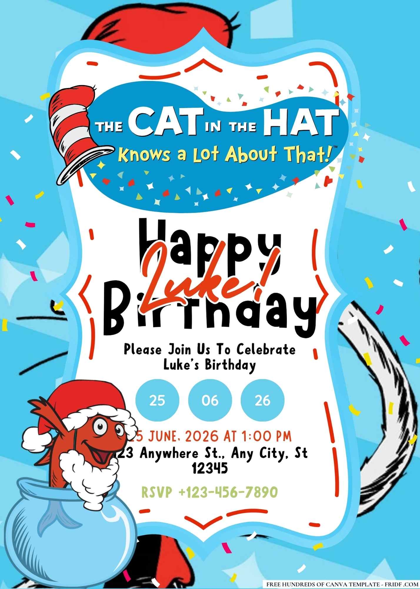 FREE Editable The Cat In The Hat Knows A Lot About That Birthday Invitations
