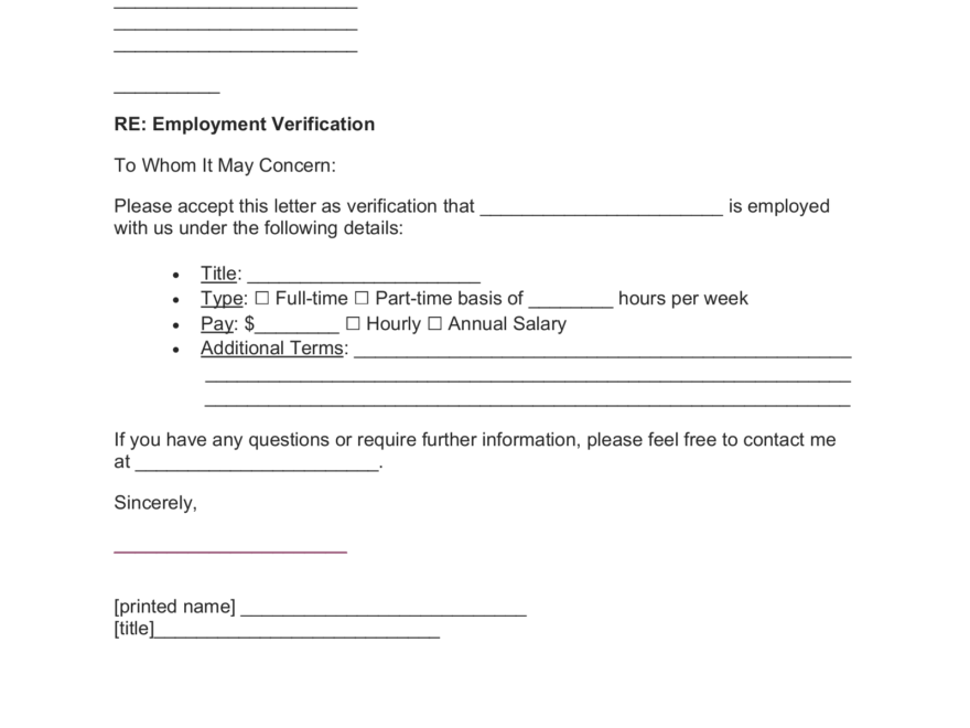 Free Employment Income Verification Letter PDF Word EForms