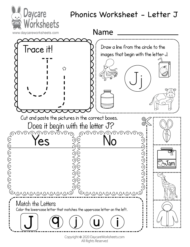 Free Printable Worksheets For The Letter J