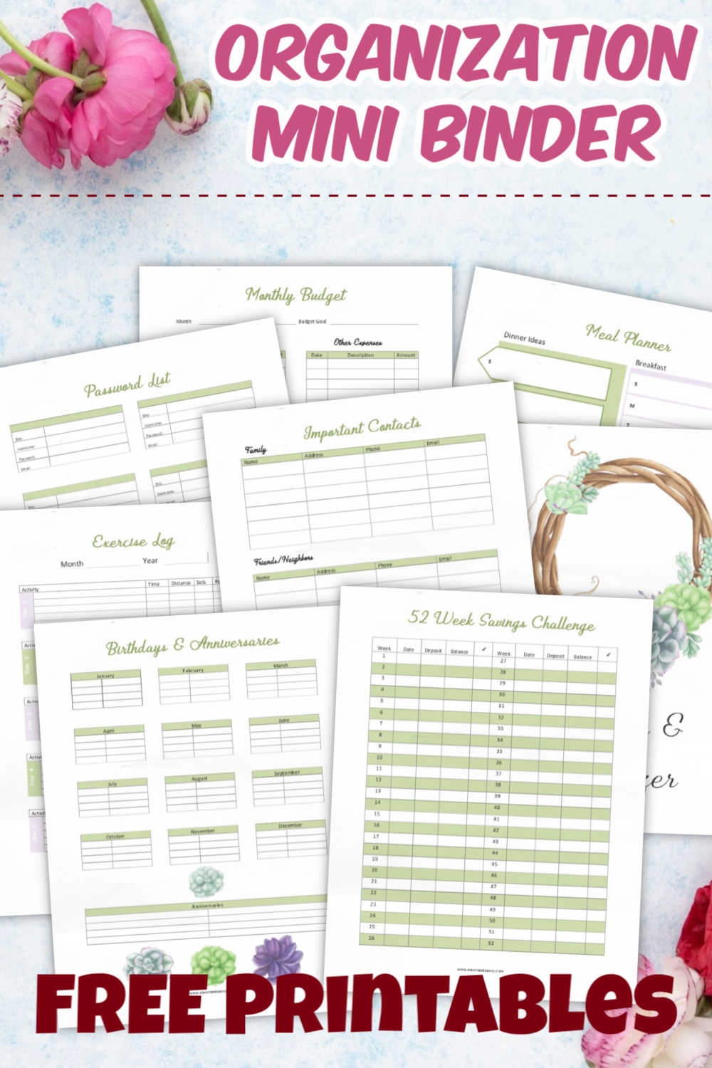 Free Mini Organizational Binder Printable 7 Page Planner Savor Savvy