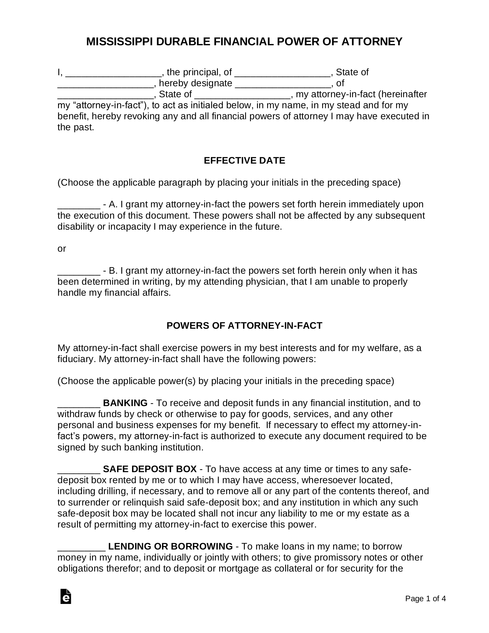 Free Mississippi Power Of Attorney Form PDF Word EForms