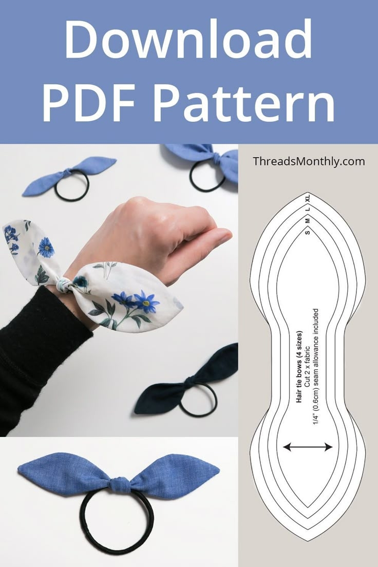Free Pattern For Hair Tie Bows 4 Sizes Printable PDF Template DIY Hair Accessory Idea