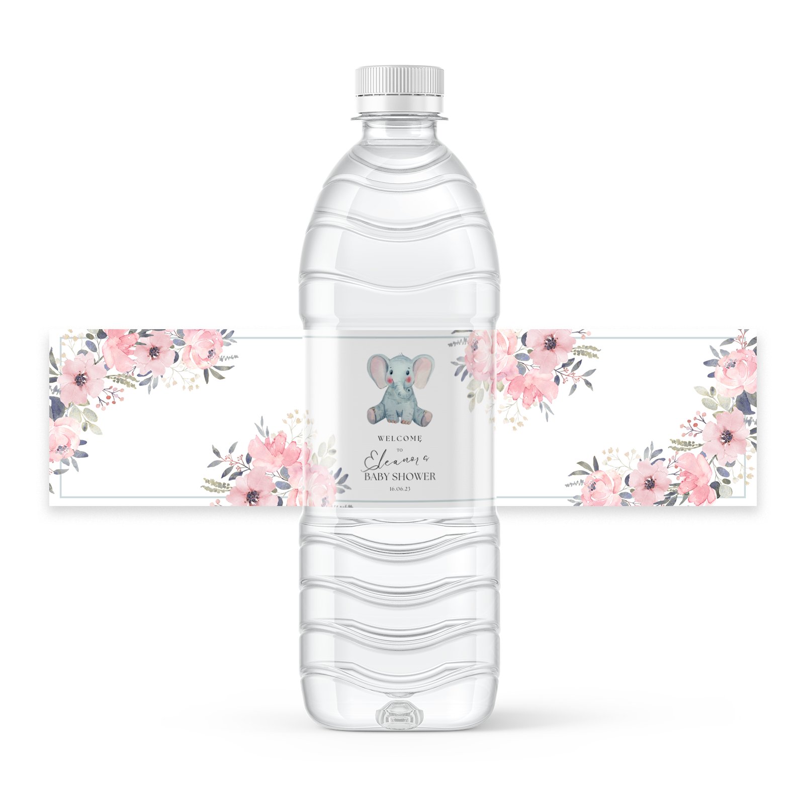 Free Pink Elephant Floral Baby Shower Design For 8x2 Inch Water Bottle Labels For Canva Dashleigh Template Center