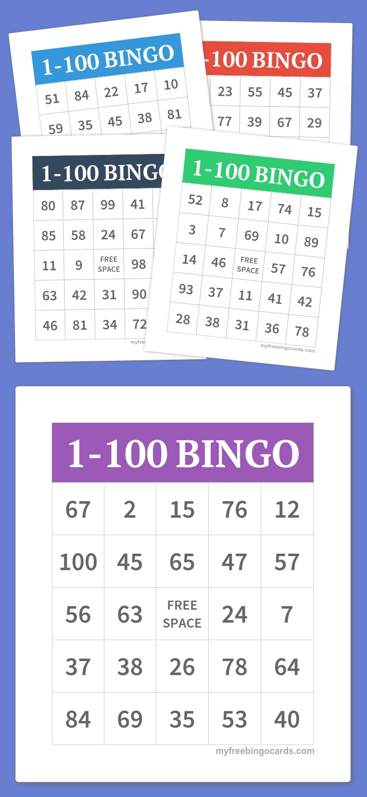 Free Printable 1 100 BINGO Cards