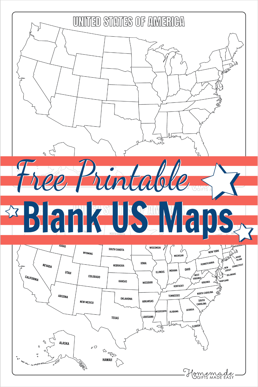 Simple Printable Map Of Usa