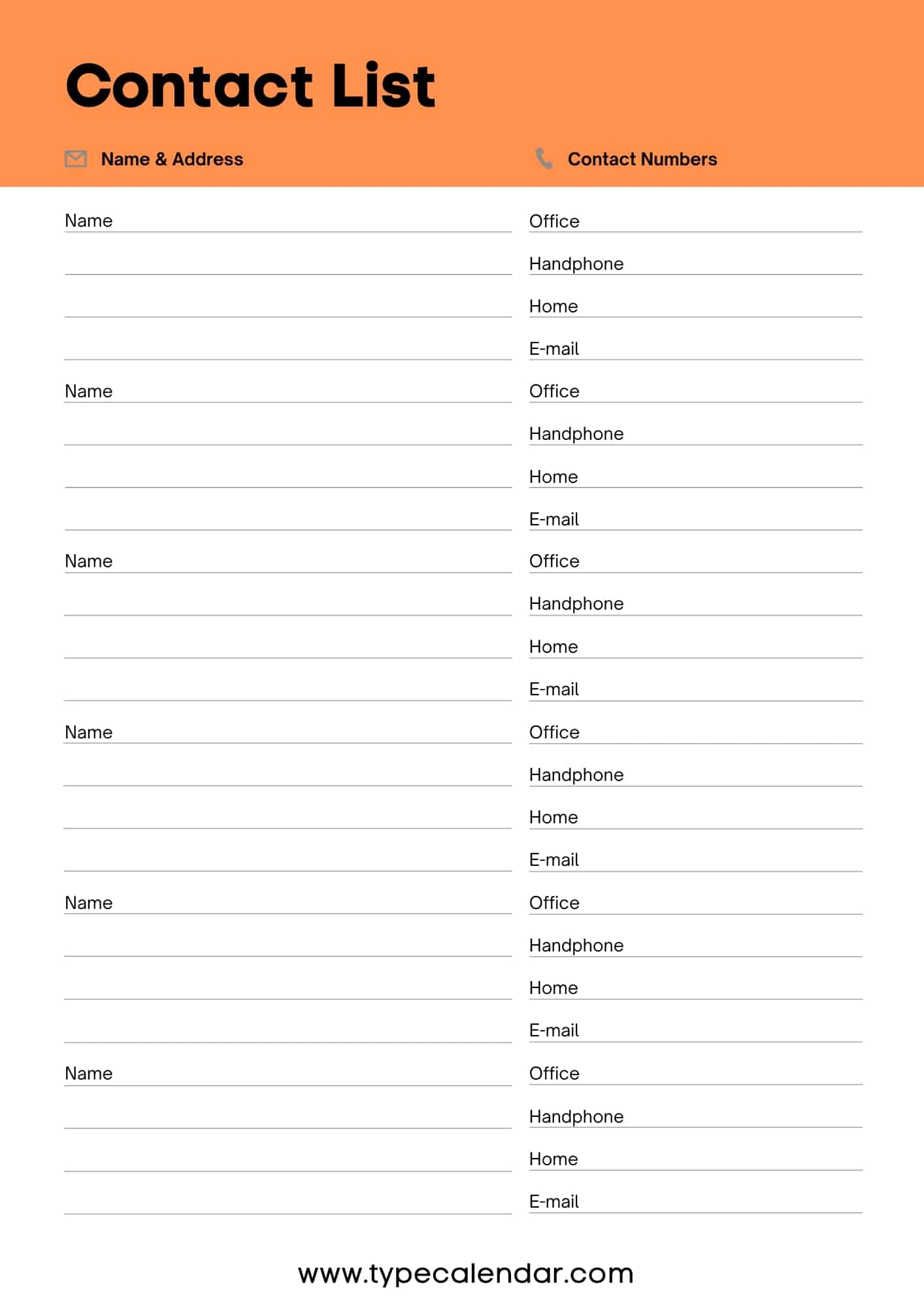 Free Printable Phone Number List