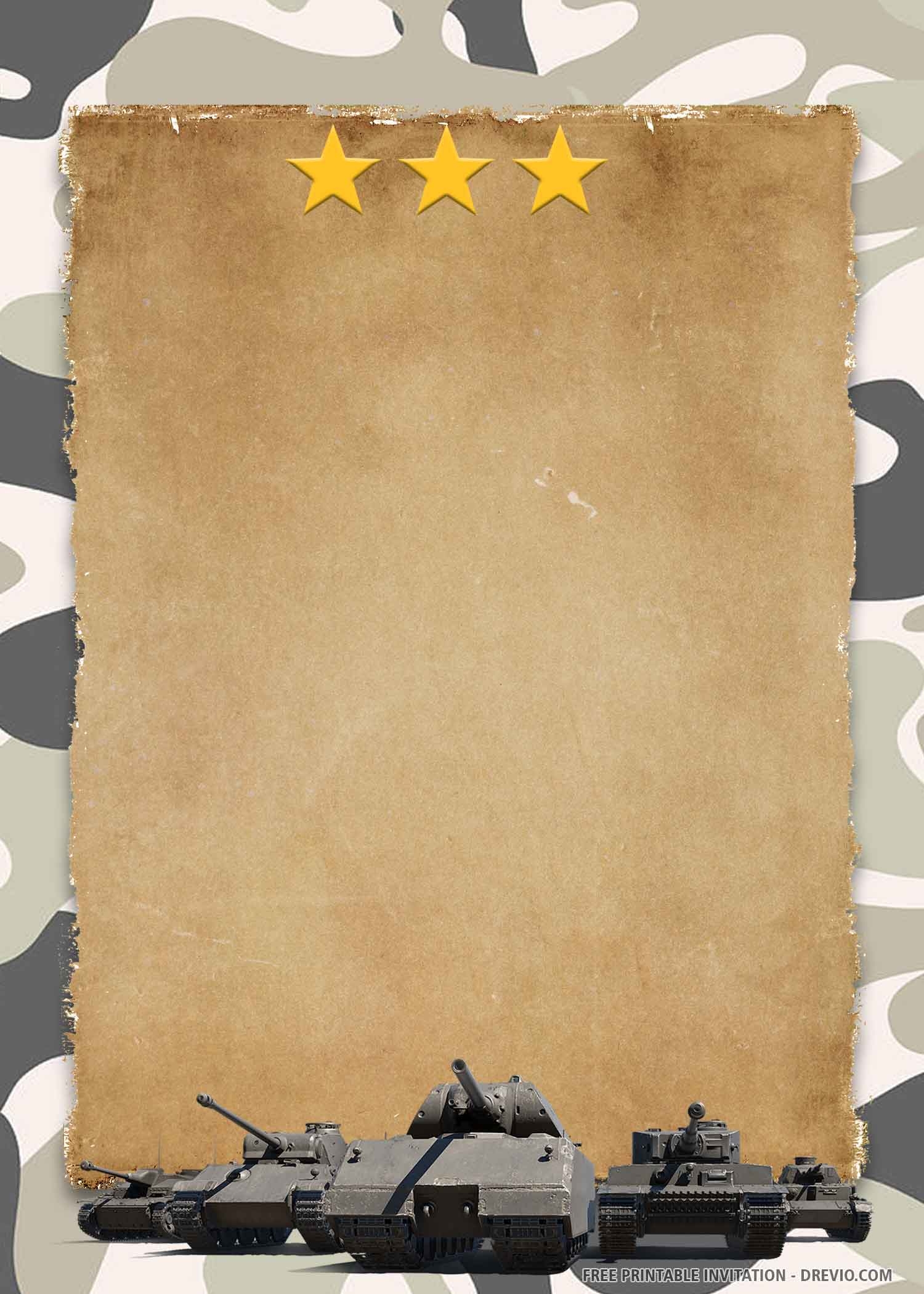 FREE PRINTABLE Military Camouflage Birthday Invitation Templates