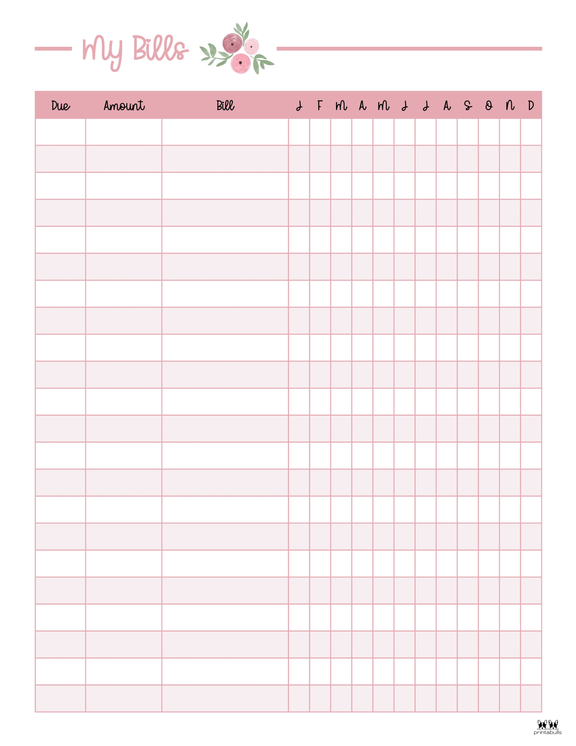 Free Printable Monthly Bill Tracker