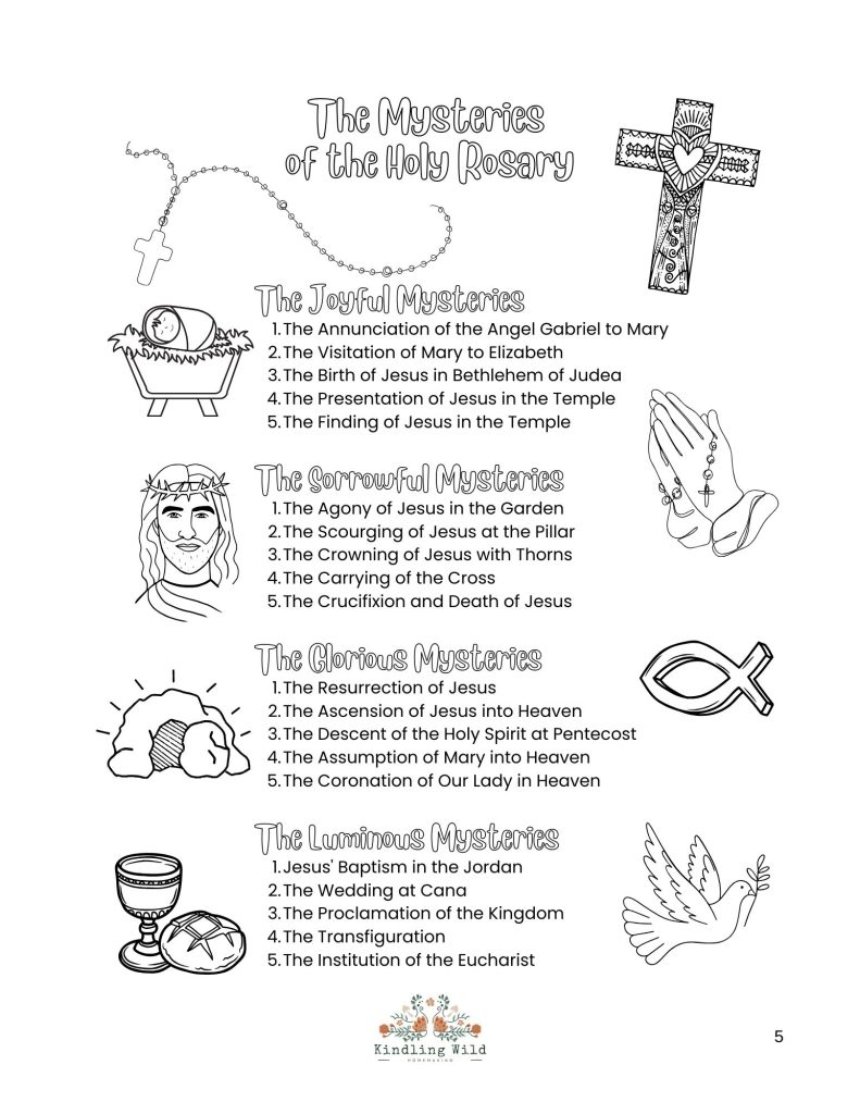 Free Rosary Colouring Pages Kindling Wild