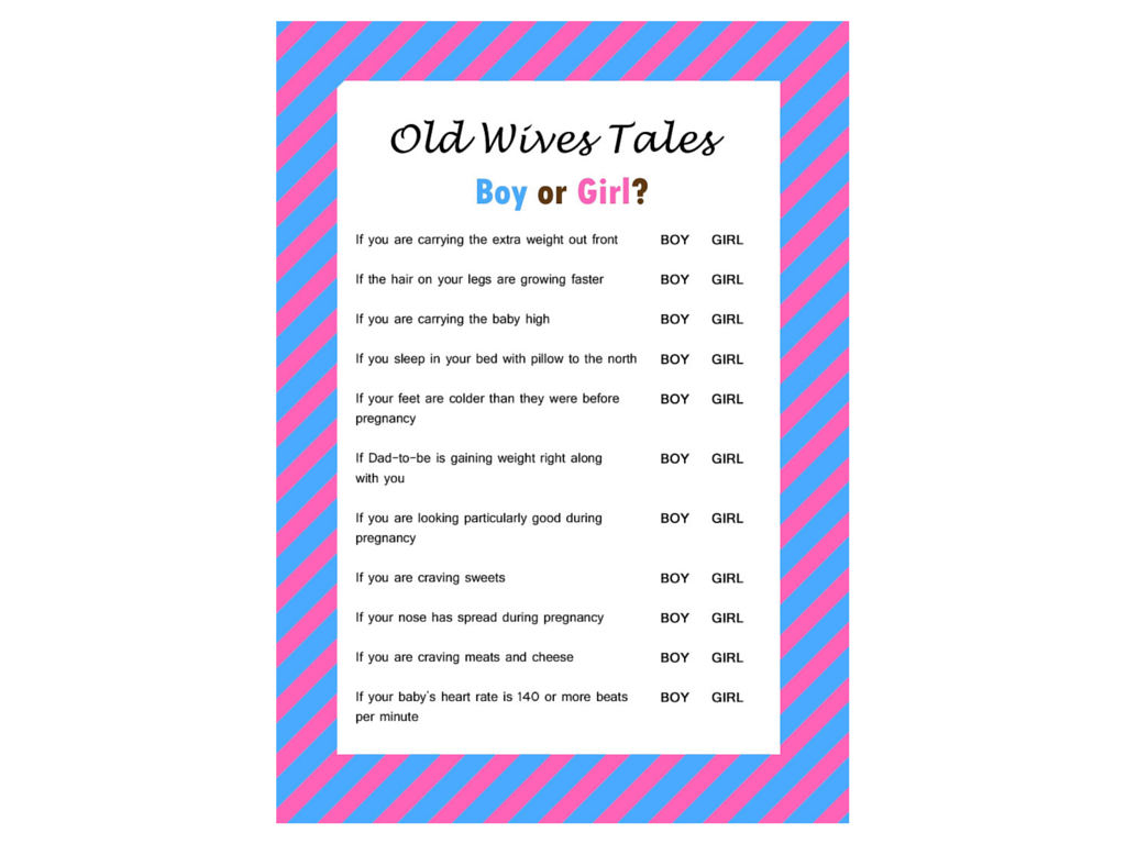FREE The Old Wives Tale Gender Reveal Baby Shower Game Magical Printable
