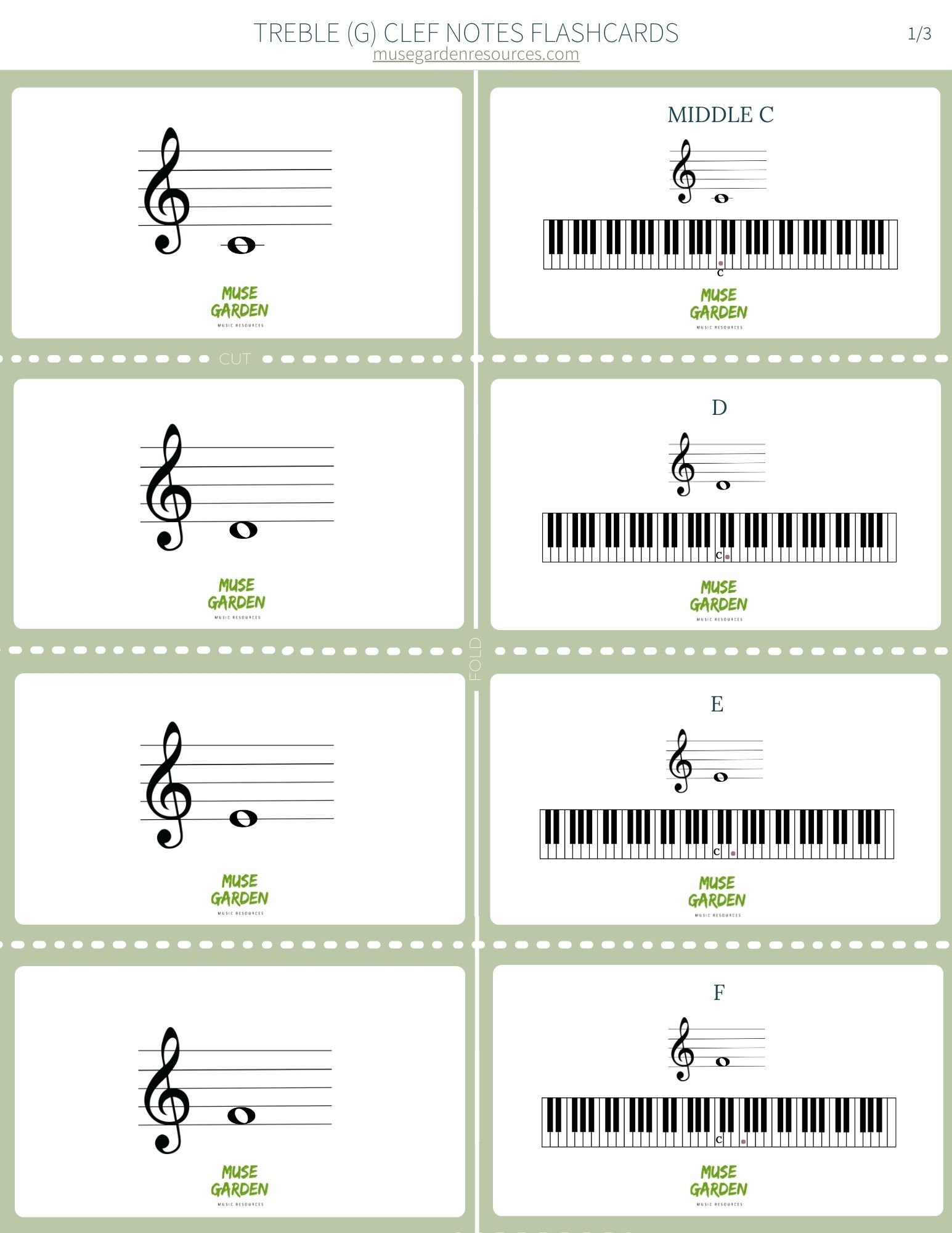 Piano Note Flash Cards Printable