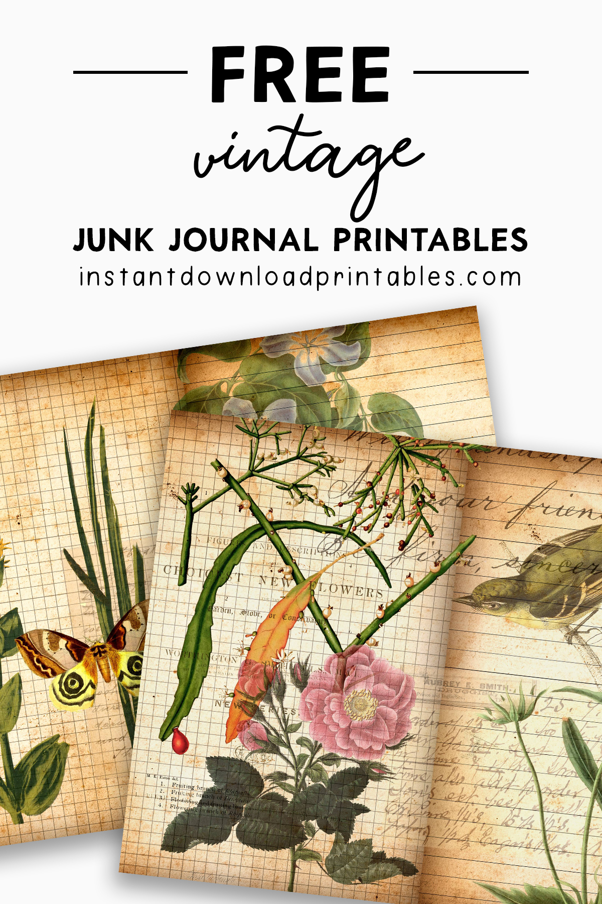 Free Vintage Junk Journal Nature Scrapbook Digital Instant Download Printables Instant Download Printables