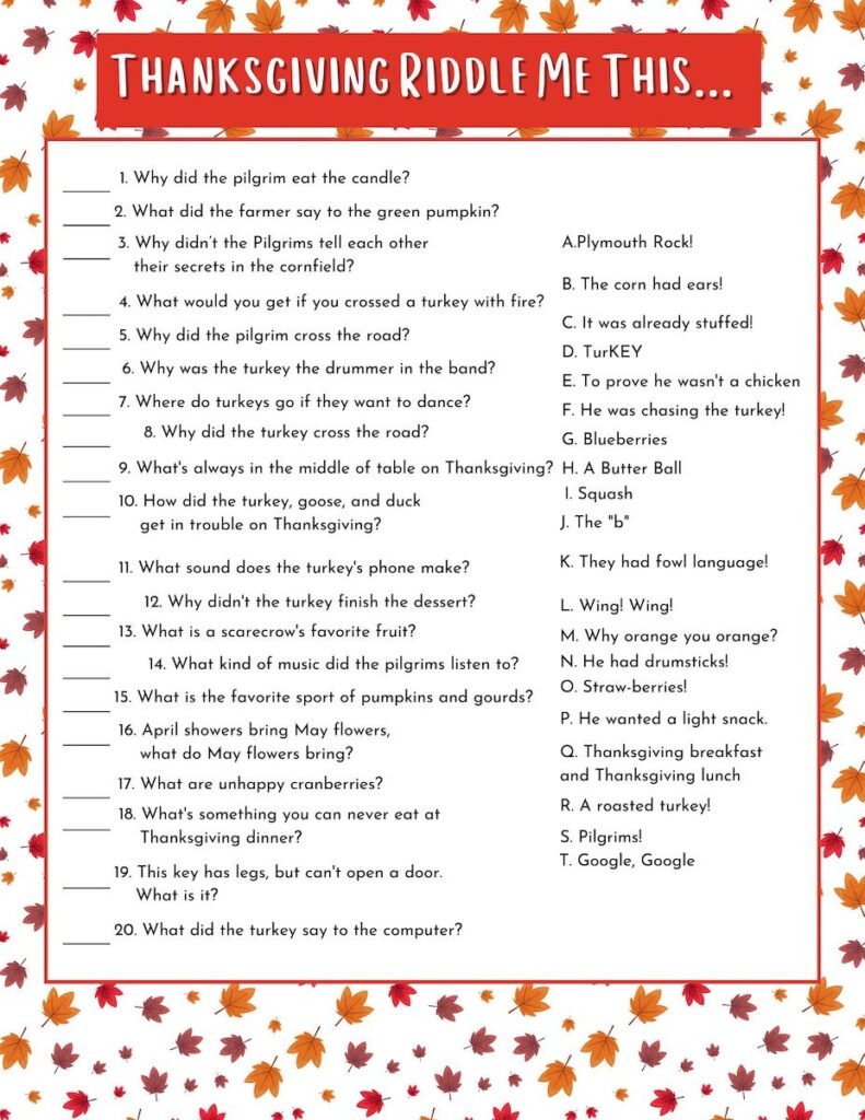 Fun Thanksgiving Riddle Me This Free Printable OriginalMOM