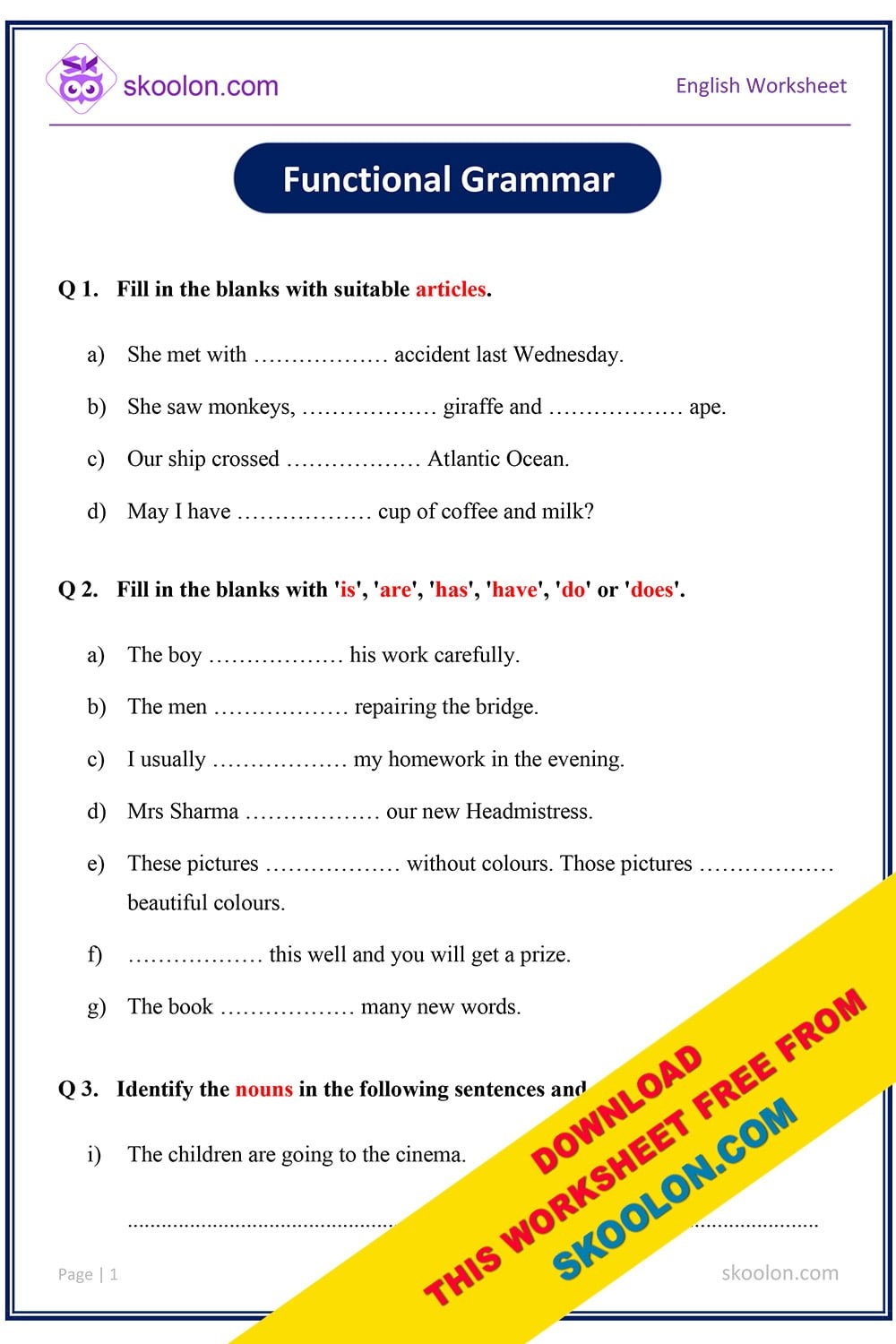 Free Grammar Printables For 5Th Grade