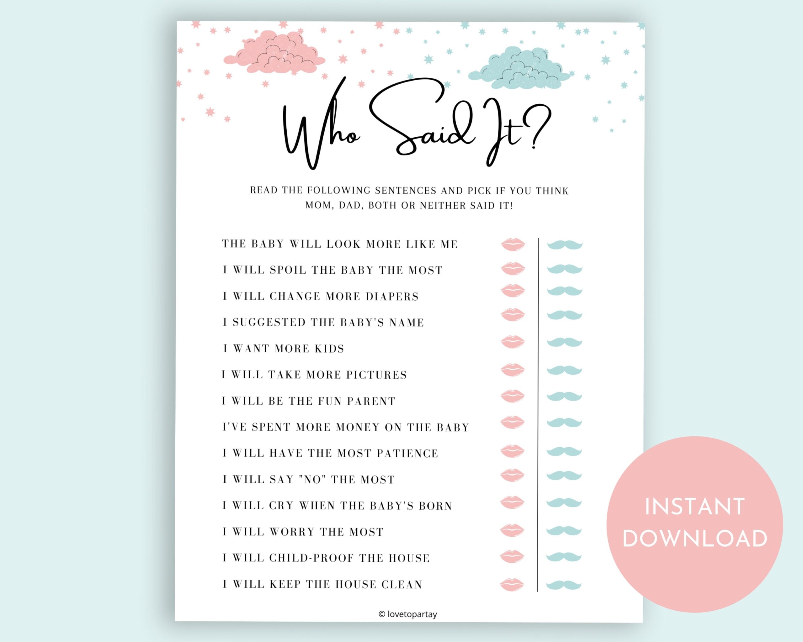 Gender Reveal Games Virtual Baby Shower Games Printable Gender Reveal Game Printable Baby Shower Game Gender Reveal Party Ideas Etsy