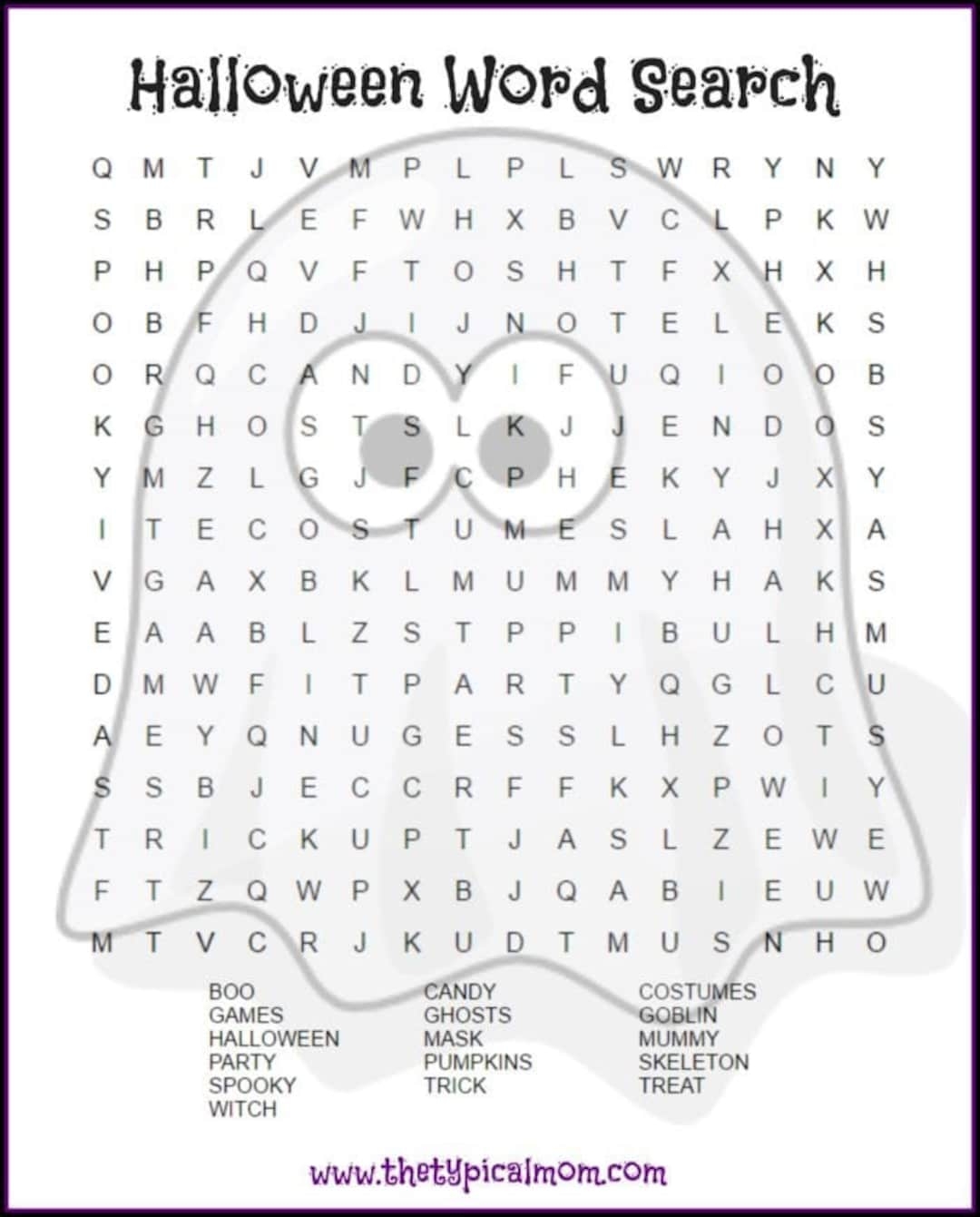 Halloween Word Search Free Printable