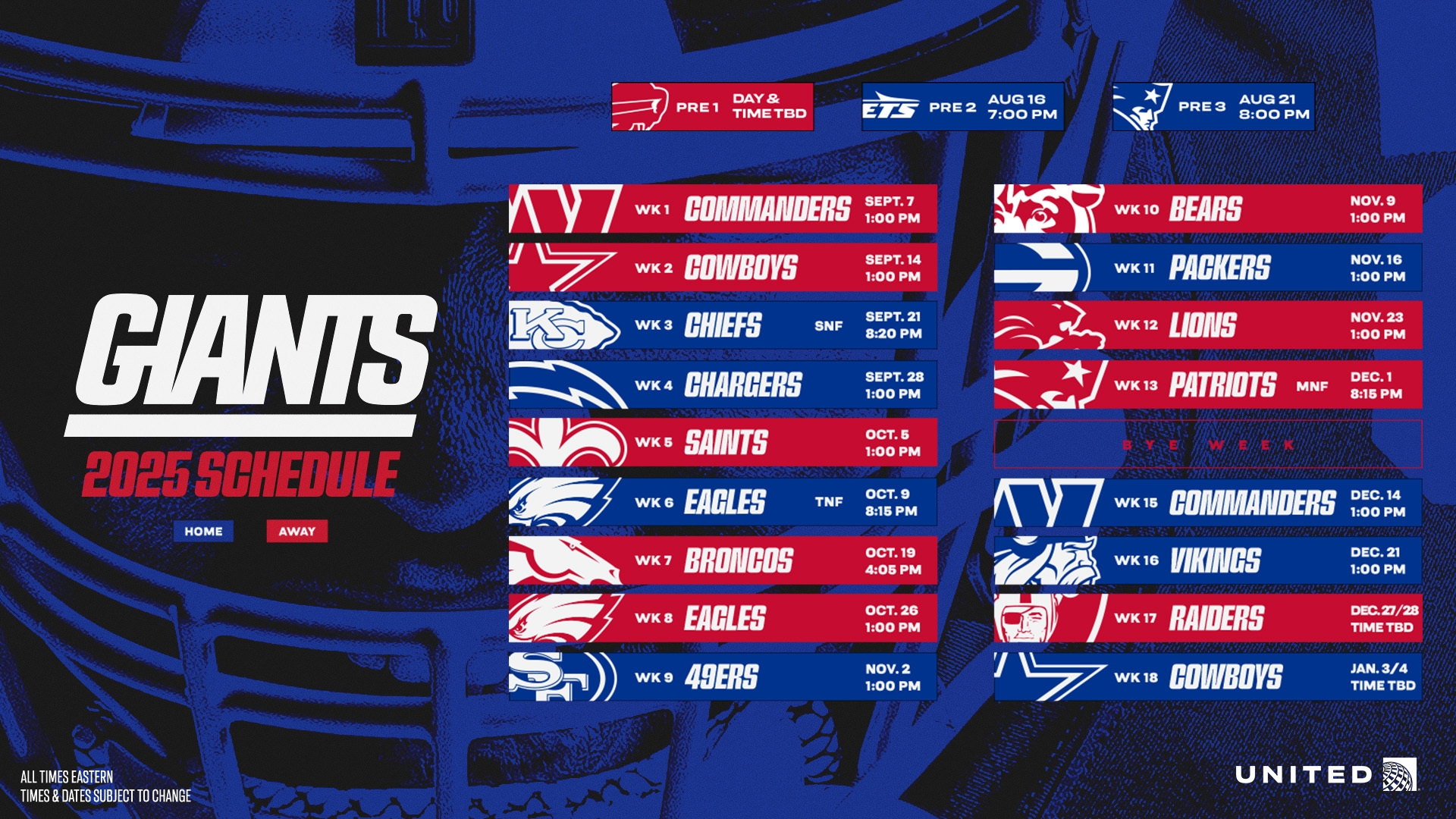 Giants Schedule New York Giants Giants
