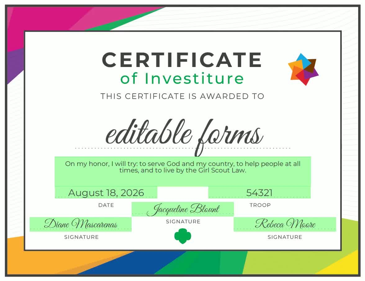 Girl Scout Investiture Certificate Printable PDF Template Etsy
