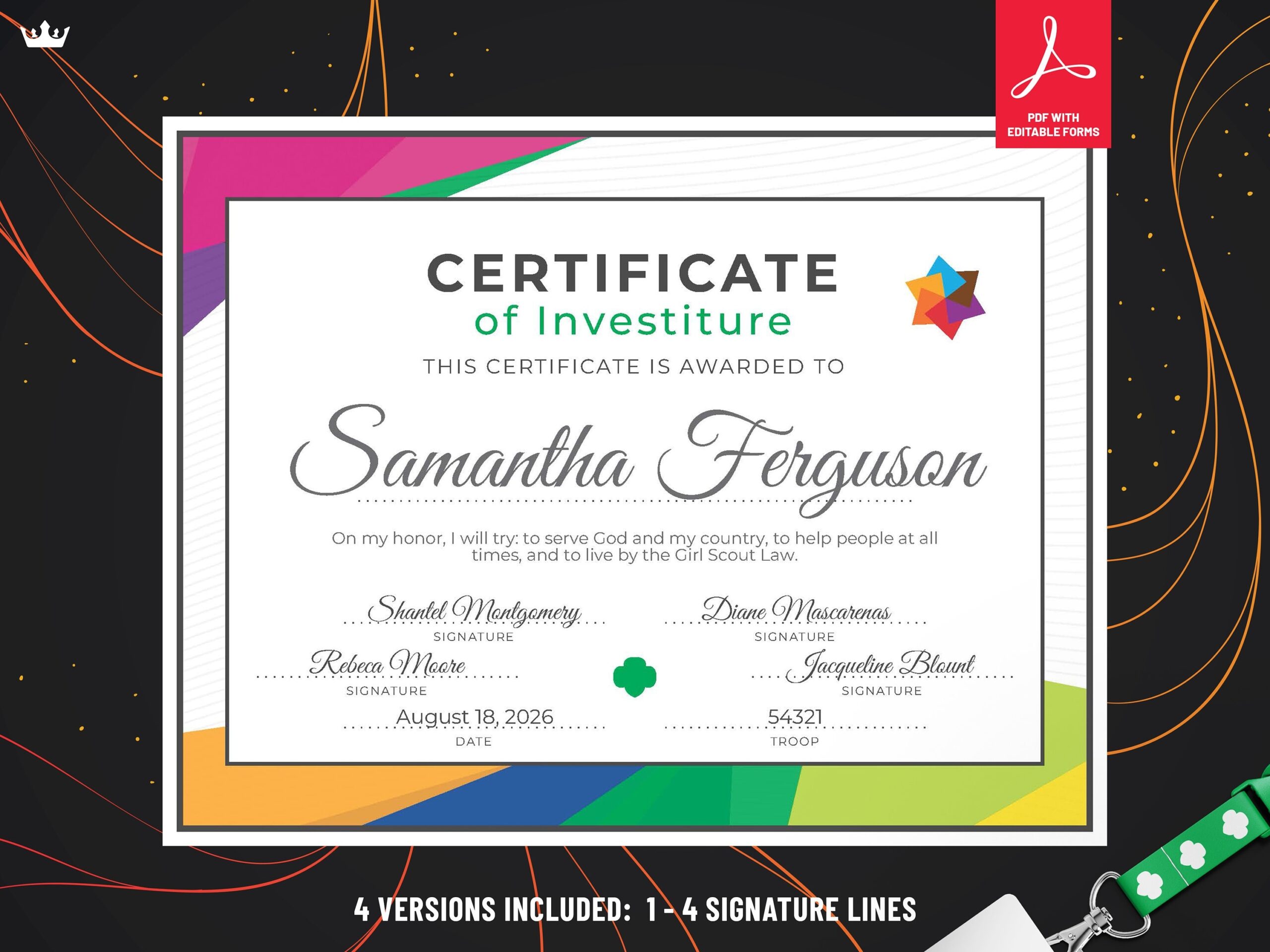 Girl Scout Investiture Certificate Printable PDF Template Etsy
