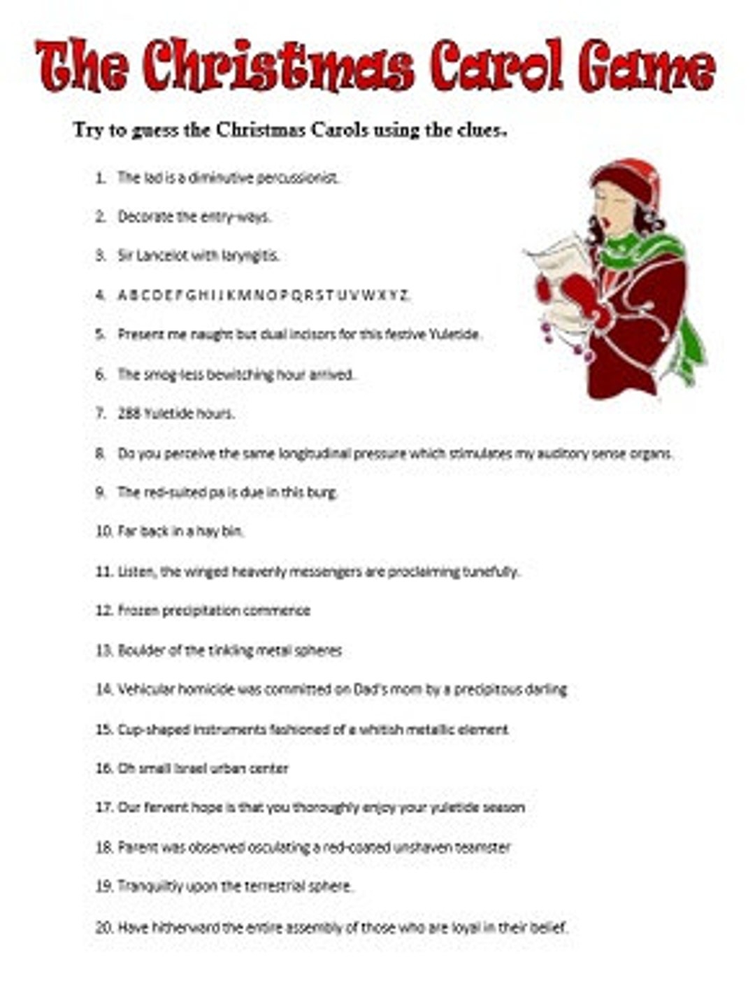 Guess The Christmas Carol Printable PDF Game Instant Download Etsy