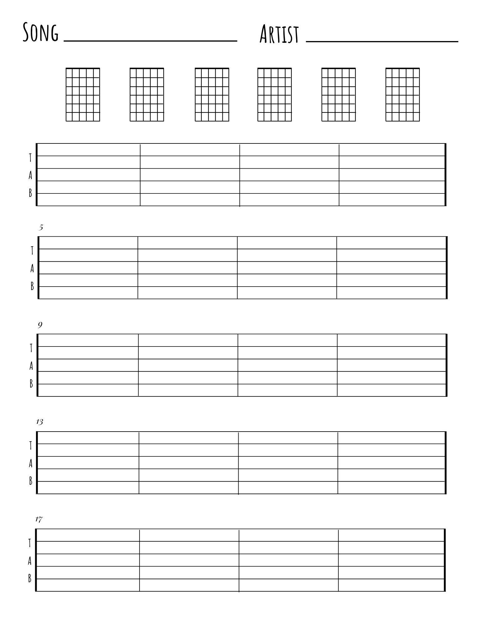 Guitar Blank Tabs Chords Chart instant Download Blank Sheet Music Guitar Chord Chart Tablature Minimalist Notes New Years Resolution Etsy