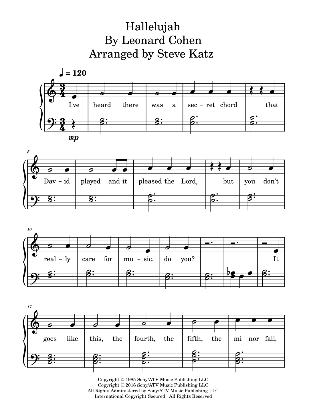Hallelujah Easy Piano Sheet Music Free Printable